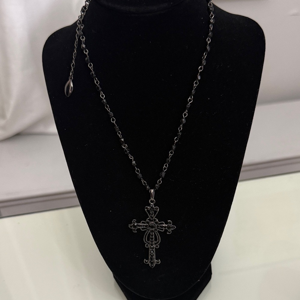 Intricate Black Cross Necklace